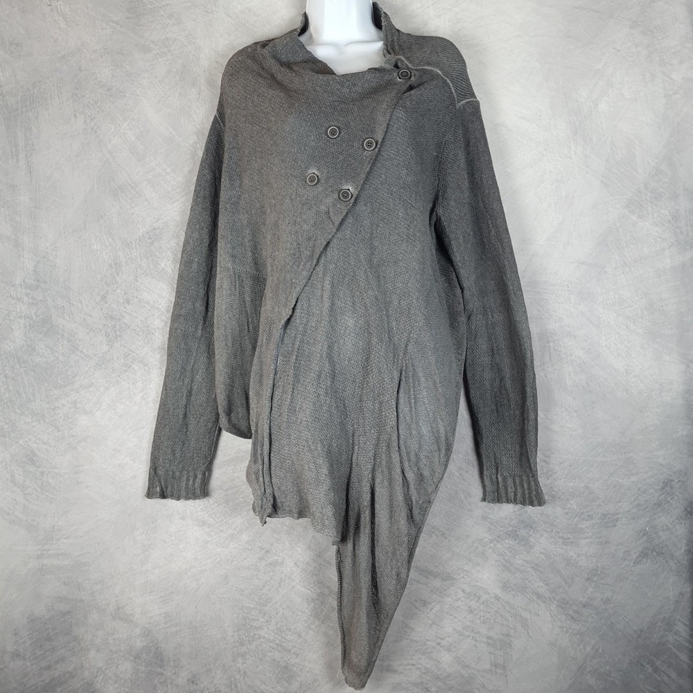 Lurdes Bergada Cardigan Sweater Womens Large Gray Asymmetrical Cowl Neck Draped